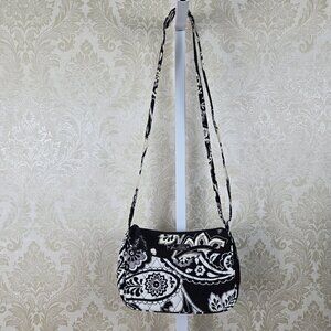 Vera Bradley Black and White Quilted Cotton Shoulder/Crossbody Bag Adj Strap